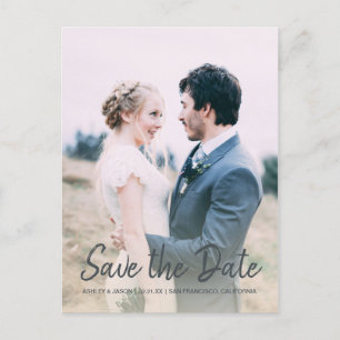 Elegantes Script Save the Date Verlobung Foto Ankündigungspostkarte