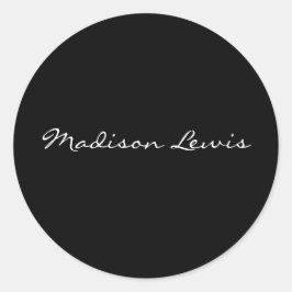 Elegantes Script Schlicht Black Name Calligraphy Runder Aufkleber