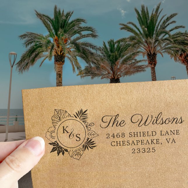 Elegantes Script Schriftart Tropical Wreath Monogr Permastempel (Von Creator hochgeladen)