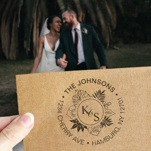 Elegantes Script Schriftart Tropical Wreath Monogr Permastempel