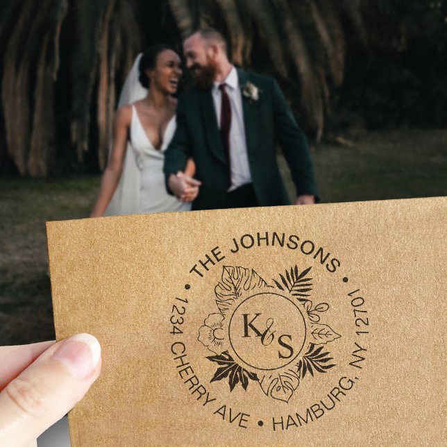 Elegantes Script Schriftart Tropical Wreath Monogr Permastempel (Von Creator hochgeladen)