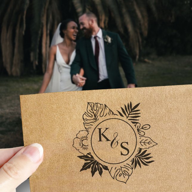 Elegantes Script Schriftart Tropical Wreath Monogr Permastempel (Von Creator hochgeladen)