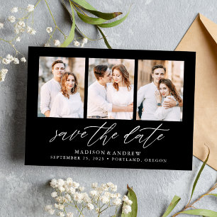 Elegantes Script Schwarz 3 Foto Collage Save The Date