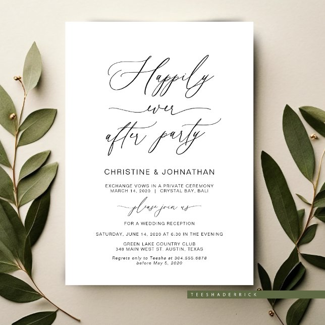 Elegantes Script, Schwarz, Hochzeitsfeier Einladung (Wedding Elopement Invitation, in Elegant Script, Party, Dinner and Dancing Invites)