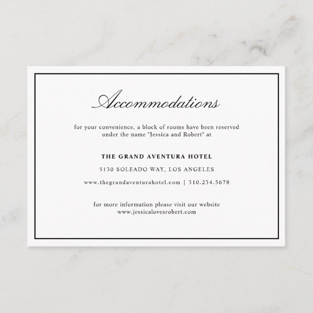 Elegantes Script, Schwarz und Weiß, dick Border Begleitkarte (Vorderseite)