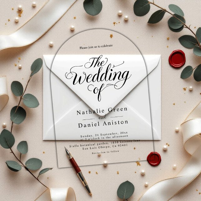 Elegantes Script Schwarz und Weiß Einfache Hochzei Acryleinladungen (Von Creator hochgeladen)