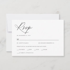 Elegantes Script Schwarz und Weiß Klassische Hochz RSVP Karte