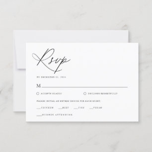 Elegantes Script Schwarz und Weiß Klassische Hochz RSVP Karte