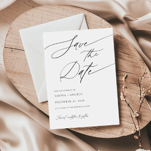 Elegantes Script Schwarz und Weiß Klassische Hochz Save The Date