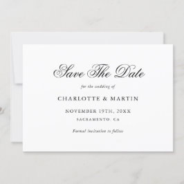Elegantes Script Schwarz und Weiß Minimalistisch H Save The Date