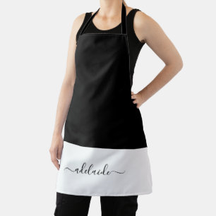 Elegantes Script Schwarz-weiß Girly Monogram Kitc Schürze