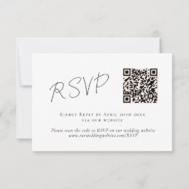 Elegantes Script Schwarz-weiß QR Code Hochzeit RSV RSVP Karte
