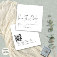 Elegantes Script Schwarz-weiß QR Hochzeitdatum Ger