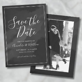 Elegantes Script Schwarz-weiß Save the Date Hochze Einladung