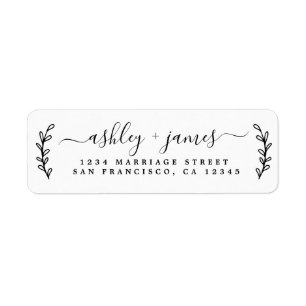 Elegantes Script Schwarz-weiß Wedding Rücksendeadr