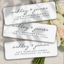 Elegantes Script Schwarz-weiß Wedding Rücksendeadr