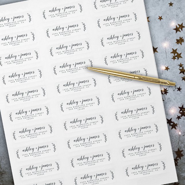 Elegantes Script Schwarz-weiß Wedding Rücksendeadr (Von Creator hochgeladen)