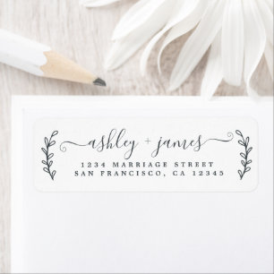 Elegantes Script Schwarz-weiß Wedding Rücksendeadr