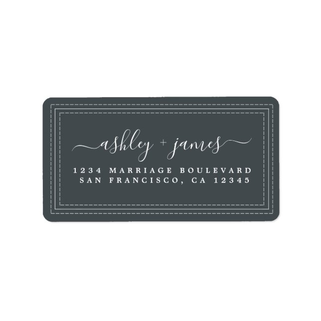 Elegantes Script Schwarz-weiß Wedding Rücksendeadr Adressaufkleber (Vorne)