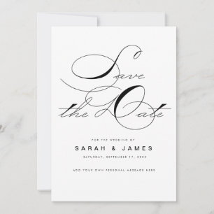 Elegantes Script Schwarz-weiß Wedding Save the Dat Date