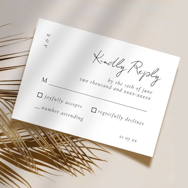 Elegantes Script Schwarz-weiß Wedding Simple RSVP Karte (Von Creator hochgeladen)