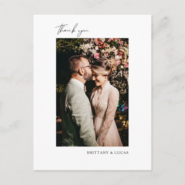 Elegantes Script Schwarz-weiß Wedding Vielen Dank Postkarte (Vorderseite)
