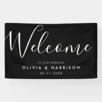 Elegantes Script Schwarz-weiß Wedding Welcome Sign