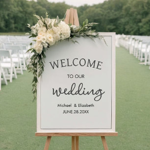 Elegantes Script Schwarz-weiß Wedding Welcome Sign Poster