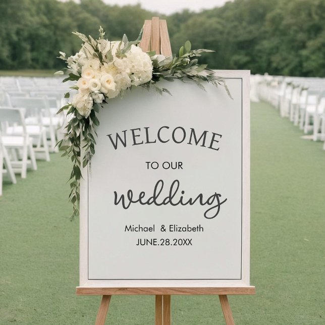 Elegantes Script Schwarz-weiß Wedding Welcome Sign Poster (Von Creator hochgeladen)