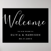 Elegantes Script Schwarz-weiß Wedding Welcome Sign