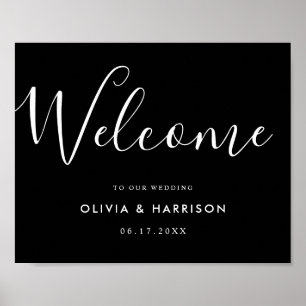 Elegantes Script Schwarz-weiß Wedding Welcome Sign Poster