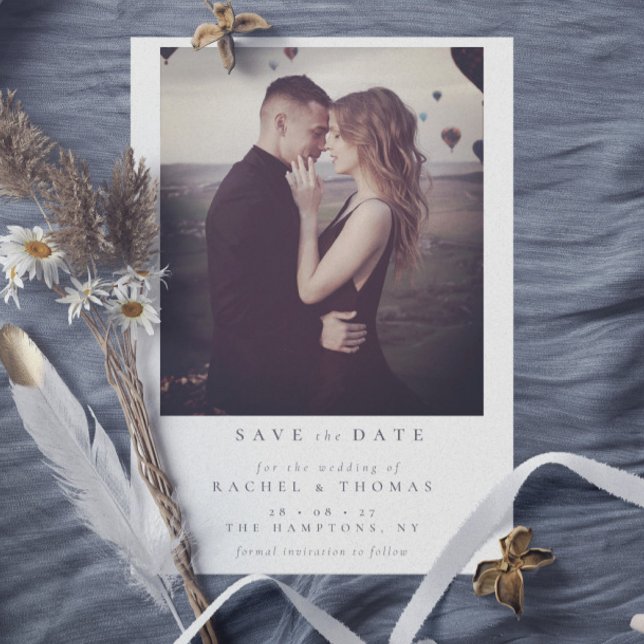 Elegantes Script Schwarz-weiße Foto Hochzeit Save The Date (Von Creator hochgeladen)