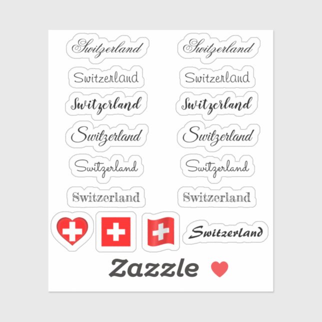 Elegantes Script Schweiz & Schweizer Flagge /Name  Aufkleber (Blatt)