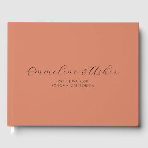 Elegantes Script Serif Custom Terracotta Wedding Gästebuch