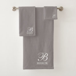 Elegantes Script Serif Monogram Light Gray Badhandtuch Set