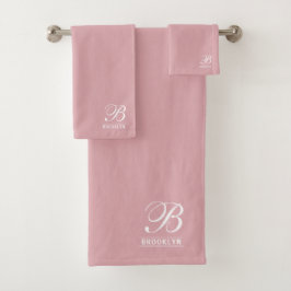Elegantes Script Serif Monogram Pink Badhandtuch Set