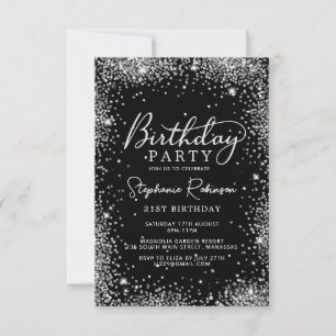 Elegantes Script Silver Glitzer 21. Geburtstag Sch Einladung