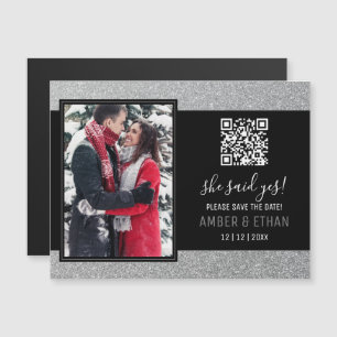 Elegantes Script Silver Glitzer Foto Save the Date Magnetkarte