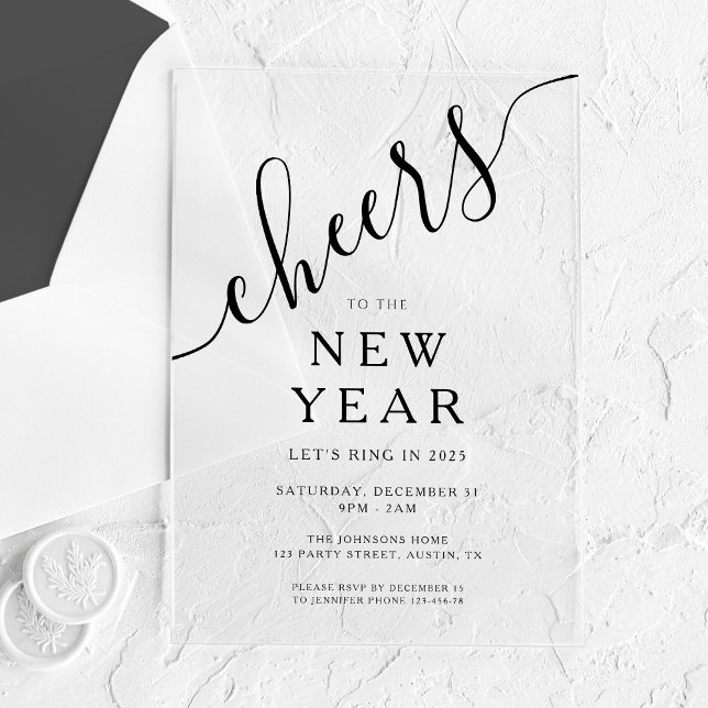 Elegantes Script Silvester-Party Acryleinladungen (Elegant Script New Year's Eve Party Acrylic Invitations)