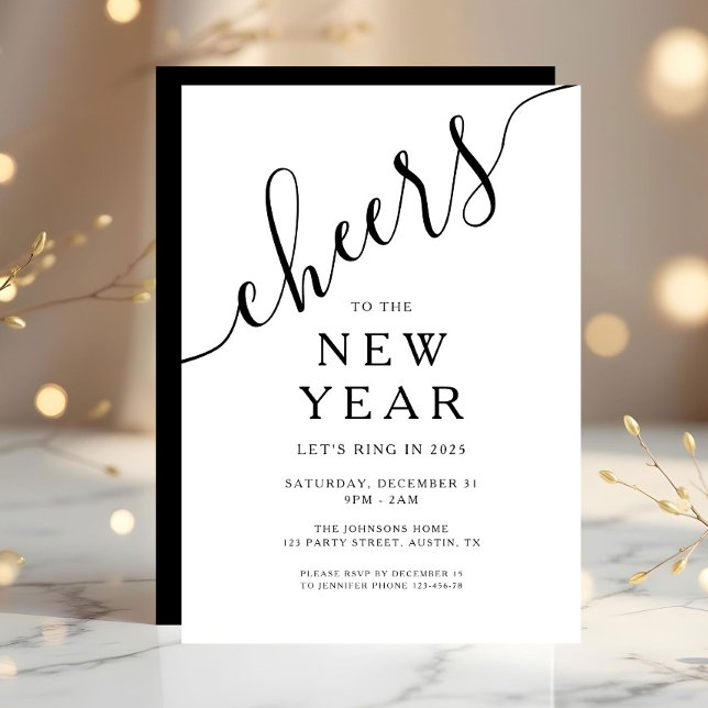 Elegantes Script Silvester-Party Einladung (Elegant Script New Year's Eve Party Invitation)