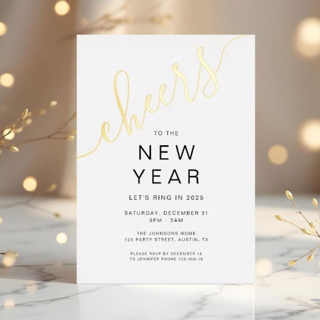 Elegantes Script Silvester-Party Folieneinladung (Elegant Script New Year's Eve Party Foil Invitation)