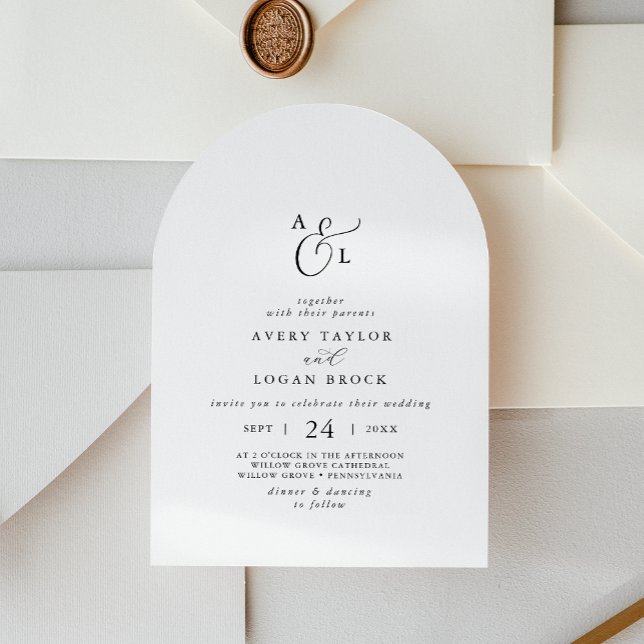 Elegantes Script Simple Monogram Boho Arch Wedding Einladung (Elegant Script Simple Monogram Boho Arch Wedding Invitation)