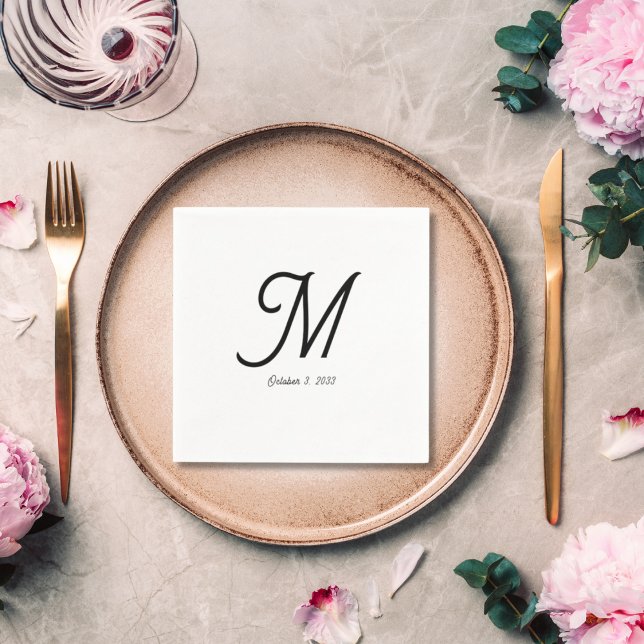 Elegantes Script Simple Monogram Wedding Serviette (Elegant Minimalist Wedding Napkin Custom Initial)