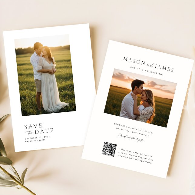 Elegantes Script Simple QR Code Wedding Foto Save The Date (Von Creator hochgeladen)