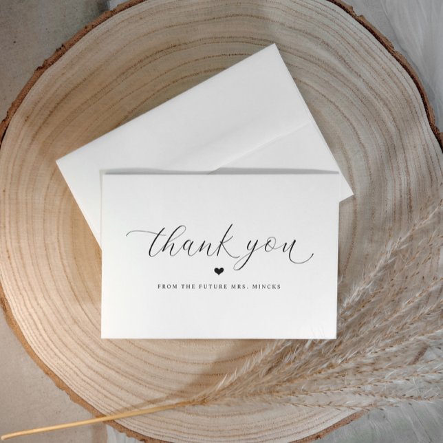 Elegantes Script Simple Wedding Brautparty Flat Dankeskarte (Elegant bridal shower thank you cards - simple calligraphy script with heart)