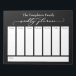 Elegantes Script Simple Weekly Planner, Bold Black Notizblock<br><div class="desc">Dieser vielseitige Wochenplaner wurde mit sehr grundlegenden Elementen, die alle bearbeitet werden können, Set gemacht... außer dem Header. Die Phrase "Wochentafel" wurde in einem wunderschönen Schriftart von Luxus-Schriften dargestellt und als Grafik oben auf der Seite platziert. Verwenden Sie die Vorlagenfelder, um Ihre Daten nach Belieben hinzuzufügen. Ändern Sie auch die...</div>