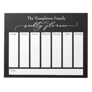 Elegantes Script Simple Weekly Planner, Bold Black Notizblock