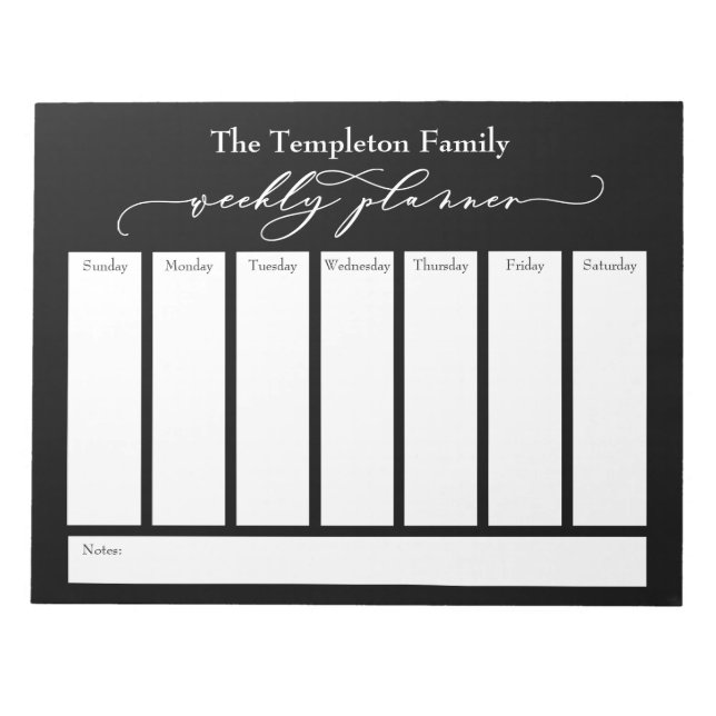 Elegantes Script Simple Weekly Planner, Bold Black Notizblock (Vorderseite)