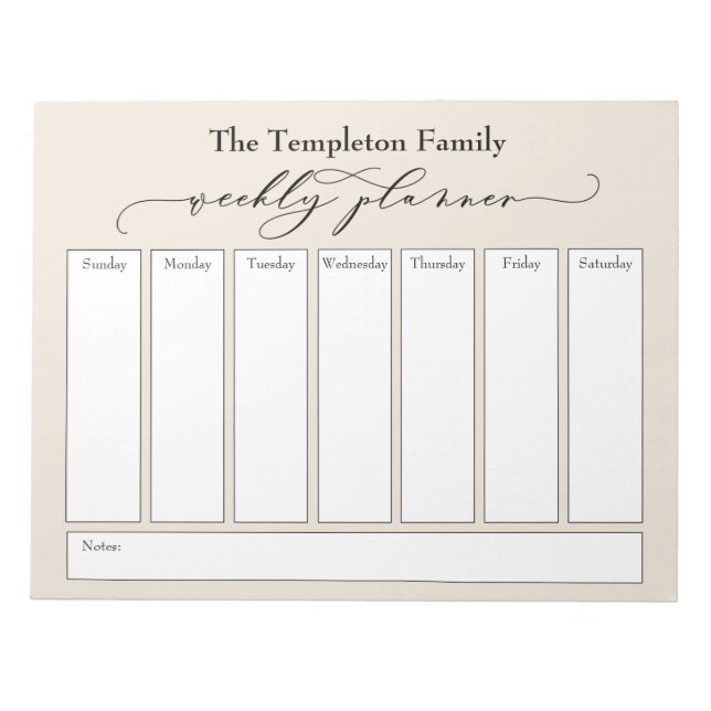 Elegantes Script Simple Weekly Planner, Cream Notizblock (Vorderseite)