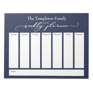 Elegantes Script Simple Weekly Planner, Navy Blue Notizblock